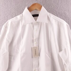 Canali Men White Dress Shirt Italy Made Size 16.5-42 French Cuff Business Preppy